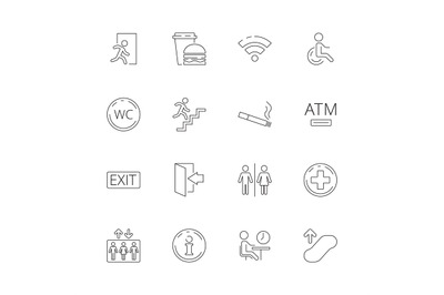 Public navigate symbols. Toilet person food place shapes internet food