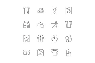 Laundry service icons. Washing clothes laundromat domestic dirt vector