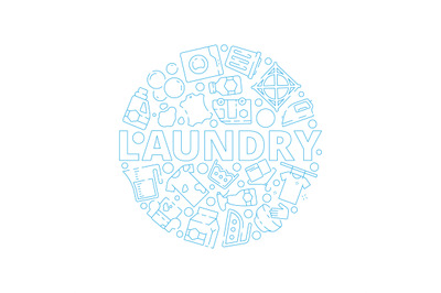 Laundry service background. Dry washing cleaning machine symbols in ci