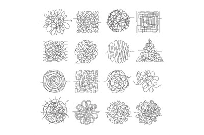 Scribble lines. Wire mess chaos threading vector shapes isolated