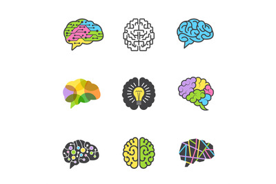 Brain colored symbols. Creative mind genius smart idea brain vector pi