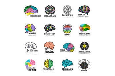 Brain logotypes. Business concept of colored smart mind innovation cre