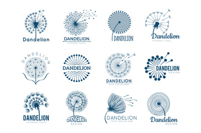 Botany dandelion logo. Herbal leaves flowers vector illustrations for