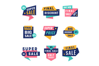 Promo badges. Offers big discount labels for advertising vector templa