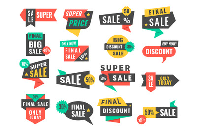 Sale badges. Advertising promo labels offers and big discount vector p