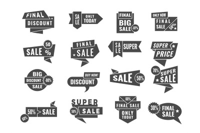 Promo tag badges. Sale and offers retail banners and labels vector bla