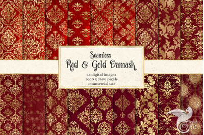 Red and Gold Damask Digital Paper