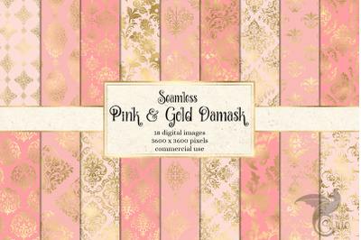 Pink and Gold Damask Digital Paper