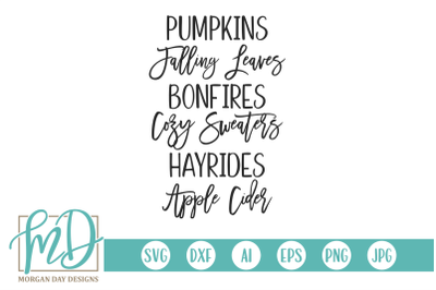 Pumpkins, Falling Leaves, Bonfires SVG