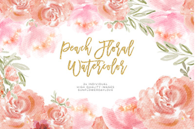 peach floral watercolor clip art&2C; blush pink floral clip art