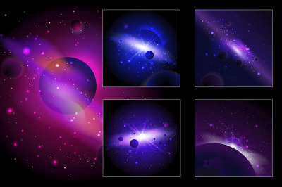 Set of vector illustration with space and planets.