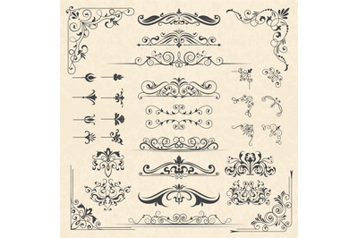 Calligraphy borders corners. Classic vintage ornament victorian old fr