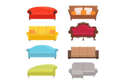 Sofa collection. Bed classic divan modern coach vector interior furnit