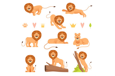 Lion cartoon. Wild running yellow fur animal king hunter safari cute l