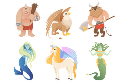 Mythical creatures. Flying lion cyclop minotaur pegasus griffin centau