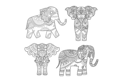 Indian elephant decoration. Animal pattern for adults colored pages ve