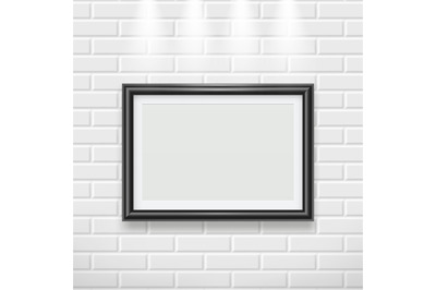 Frame on wall. Modern picture frame for painting or photo advertising