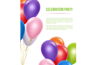 Advertizing poster with balloons. Transparent colored flying helium ba