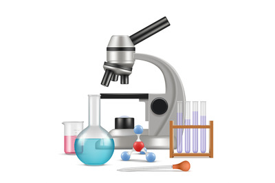 Science laboratory 3d. Biology physics items for tests and experiments