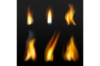 Fire flame template. Realistic fuego effects candlelight with orange s