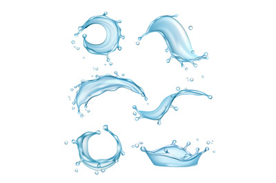 Water splashes. Liquid drops transparent nature watering vector realis