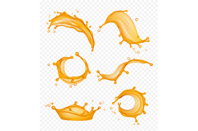 Juice splashes. Liquid fresh fruits drops vector realistic pictures is