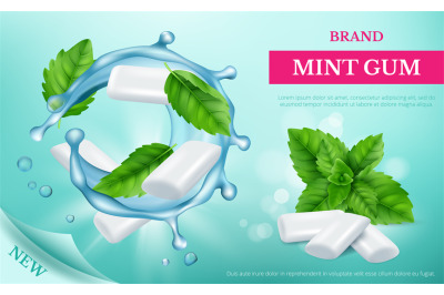 Mint gum. Advertizing poster with fresh sweets and leaf of mint vector