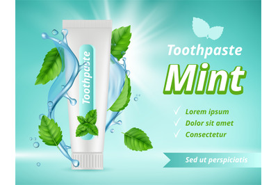 Mint toothpaste. Dent protection oral care advertizing placard vector