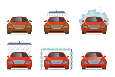 Car wash. Transport automobile water wash service vector collection se