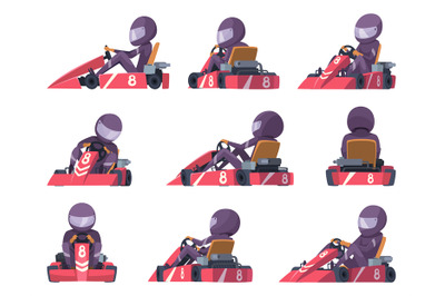 Karting racers. Sport speed cars competition vector karting automobile