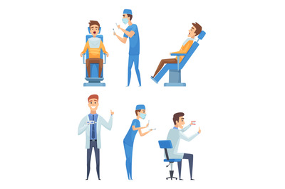 Dentists characters. Stomatology medicine mouth diagnostic healthcare