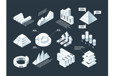 Graphic isometric. Infographic business diagram charts stats shapes ve