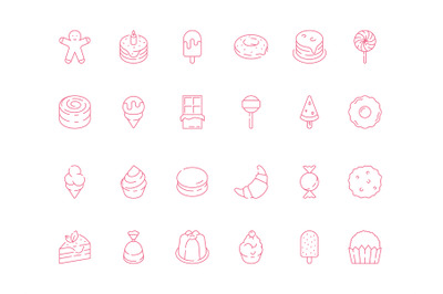 Dessert food icon. Sweets chocolate cakes and candy biscuits ice cream