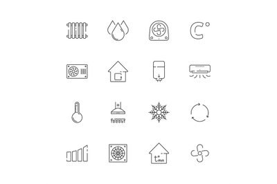 Heating cooling icons. Airing conditioning systems vector heat symbols