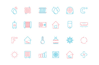 Cooling icons. Heating home conditioning symbols ventilation service v