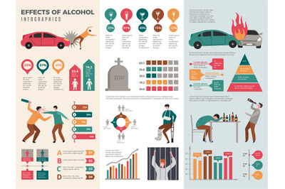 Alcoholism infographics. Dangerous drunk driver alcoholic health vecto