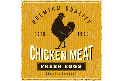 Chicken poster. Fresh farm menu logo restaurant pollo placard vector t