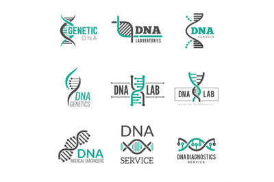 Dna logo. Genetic science symbols helix biotech vector business identi