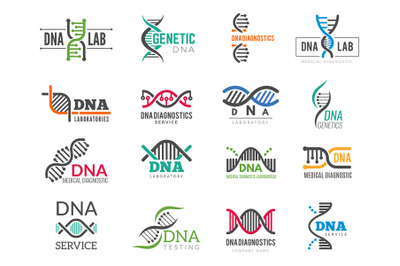 Dna logotype. Business identity with science biotech symbols pharmaceu