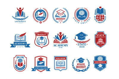 College emblem. School or university badges and labels vector logotype