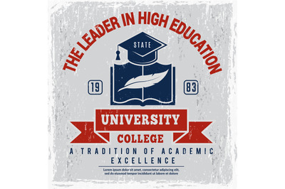 College poster. University identity placard school vector picture with