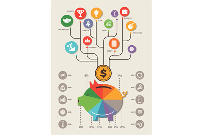 Pig infographic. Save home money cash personal investment bank vector