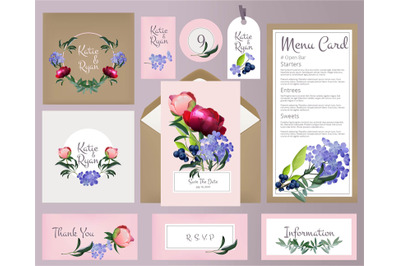 Wedding cards. Invitation template with beautiful floral background fl