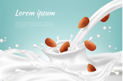 Nuts in milk. Meal beverages nut cream vegan protein drink splashes wi