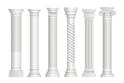 Antique pillars. Greek historical rome classic columns vector realisti