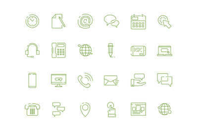 Contact us icon set. Website linear symbols location phone email about