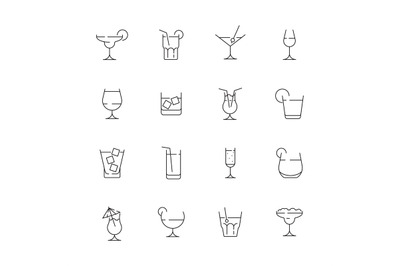 Glass for drink icons. Cocktail and alcoholic drink for party liquid m