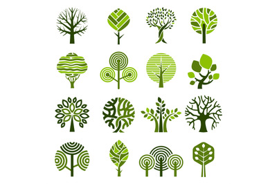 Tree badges. Abstract graphic nature eco pictures simple growth plants