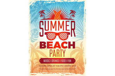 Summer retro poster. Vacation tropical beach summer party invitation r