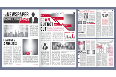 Newspaper template. Print design layout of newspaper cover headline an